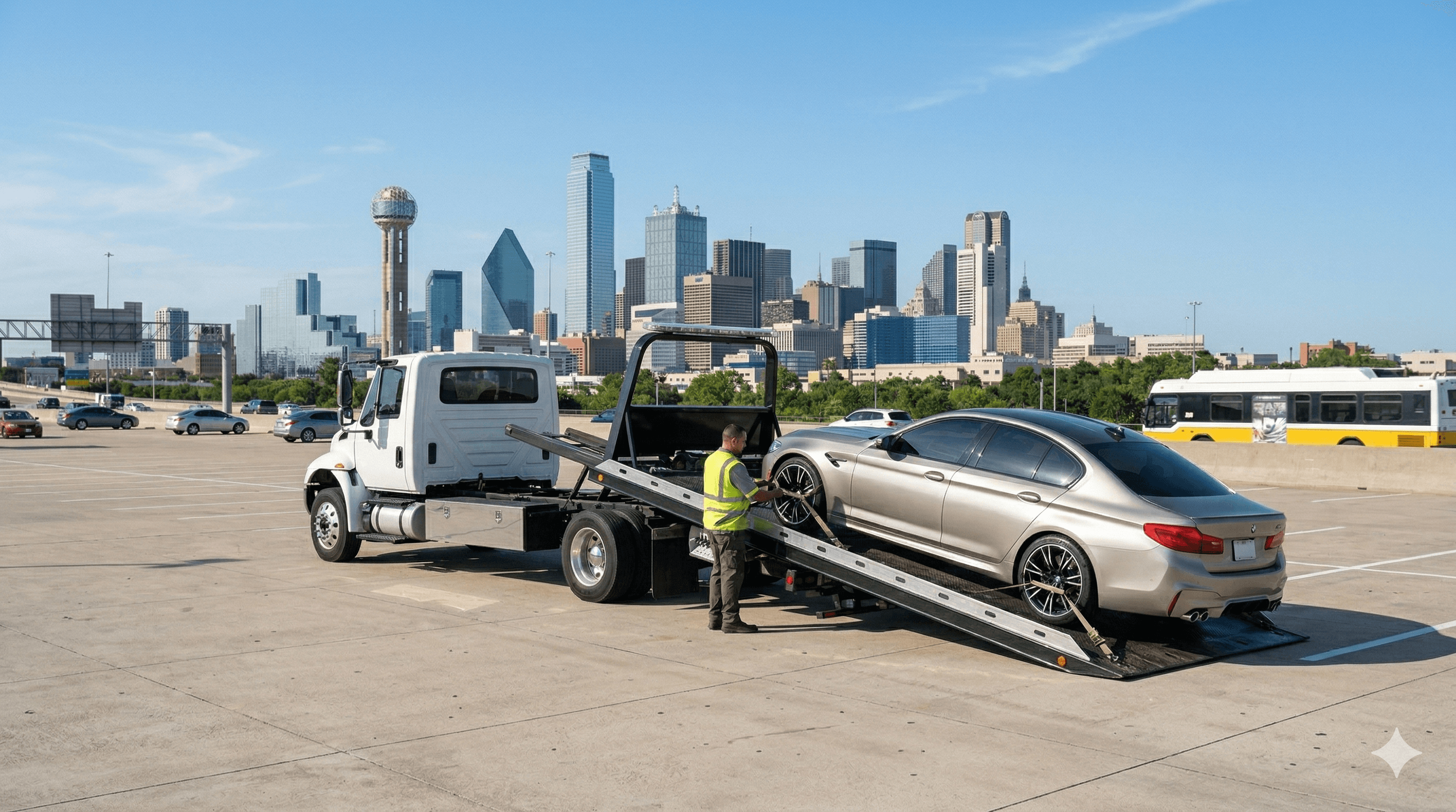 Lone Star Towing flatbed loading a vehicle